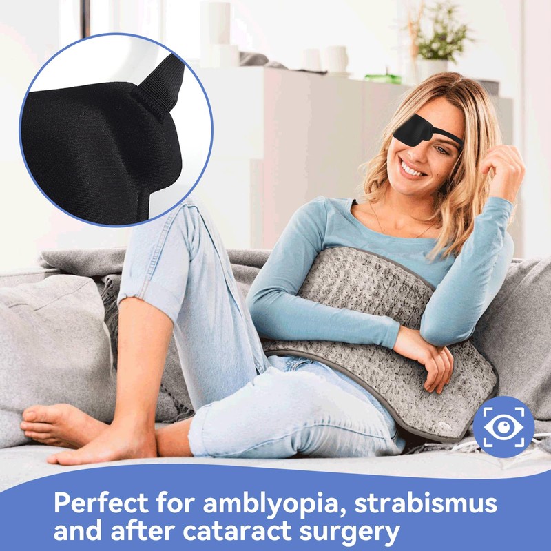 2 Packs Black Eye Patch for Adults & Kids, Adjustable