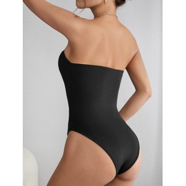 SOLY HUX - Body sin tirantes para mujer, sin mangas, leotardo liso, Sólido Negro, S