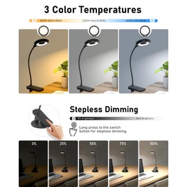 libtit libtit Klemmlampe Bett - Touch Dimmbar Leselampe Buch Klemme Augenschutz Led Klemmleuchte 3 Modi Schwanenhals Bettlampe, USB Aufladbares Akku Leselampe Nachttisch Kinder (Schwarz)