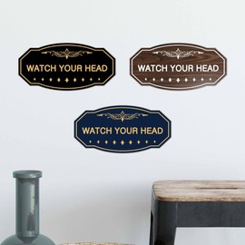 Signs ByLITA Victorian Watch Your Head Sign (Walnut) - Small 1 Pack