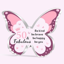 SDOFY 50th Birthday Gifts for Women Butterfly-Shaped Acrylic Plaque 50th Birthday Gifts for Mum 50th Birthday Gift Ideas for Her Auntie