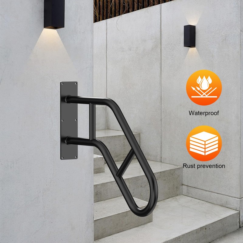 Handrails for Outdoor Steps ，22.8" Stair Railing Indoor1-3 Step, U-Shaped