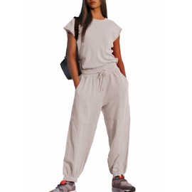 Glamaker Women's Casual Sleeveless One Piece Jumpsuits Loose Open Back Workout Onesie Summer Outfits With Pockets(Grey S)