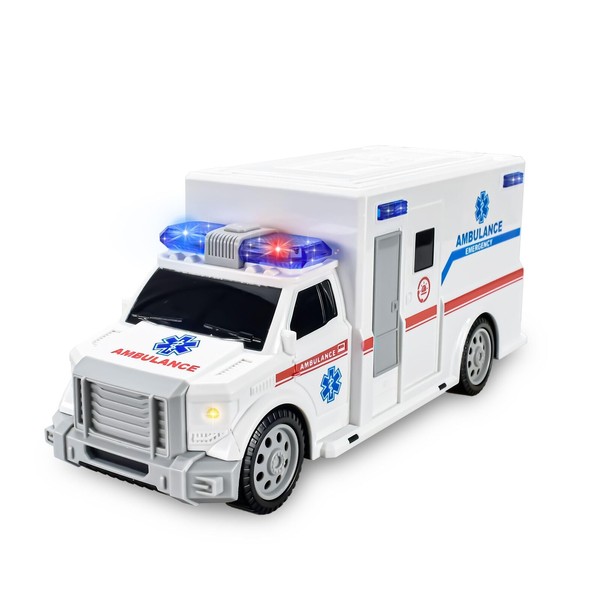 CYKT Ambulance Toys for Kids 3-12 Years Old, Electric Toys - with Bright Flashing 4D Lights and Real Sounds for Boys & Girl Ages 3+ Miracle Gift (White) (HC034)