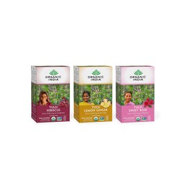Organic India Iced Tulsi Herbal Tea Favorites - Hibiscus, Lemon Ginger, Sweet Rose - Adaptogen, Vegan, USDA Certified Organic, Non-GMO - 18 Infusion Bags per Box (Pack of 3)