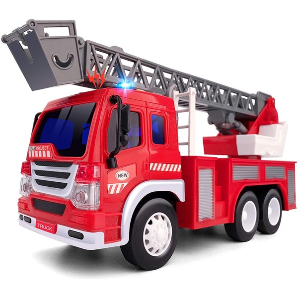 GizmoVine Toy Cars Friction Powered Fire Engine 1/16 Scale Construction Toy with Lights and Sounds for Boys and Girls (2019 Updated)