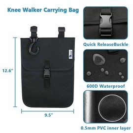 EDWERD Knee Walker Carrying Bag with Hook, Universal Foot Recovery Scooter Handlebar Pouch Storage Tote for Knee Scooter, Rollator, Bike, 12.6" L x 9.5" W (B)