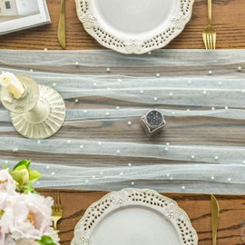 Artoid Mode Pearl Light Green Gauze Table Runner 70x300 cm, Seasonal Sheer Cheesecloth Dining Holiday Birthday Table Decor for Home Party