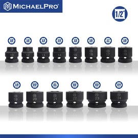 MichaelPro 1/2 Inch Low Profile Impact Socket Set, 14-Piece Low Profile Sockets, CR-MO, with Socket Rail | MP005046