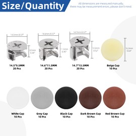 Glarks 120Pcs 3-in-1 Furniture Connecting Cam Fittings with Screw Cap Covers Kit, 6 Colors Self Tapping Screw Caps and 3 Sizes Furniture Cam Lock Fasteners for Cabinet Drawer Wardrobe Panel Connecting