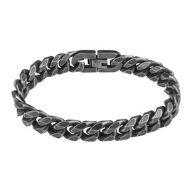 flintronic Men's Strong Antique Silver Bracelet, Fashion Retro Titanium Steel Simple Six-sided Flat Denim Bracelet