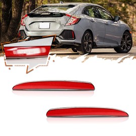 JDMTECH For Red Lens housing LED Bumper Reflector Lights Compatible with 2017-2021 Honda Civic Type-R Hatchback For 4-Door Sedan Function as Tail, Brake Lamps