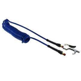 Coilhose Pneumatics 600-PU15B-B 600 Series Blow Gun with Flexcoil Polyurethane Coiled Air Hose, 1/4-Inch ID, 15-Foot Length with (2) 1/4-Inch Reusable Strain Relief MPT Swivel Fittings, Dark Blue