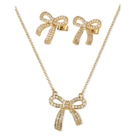 LuckyLy Set de Joyería para Mujer Oro 14k con Zirconia Cúbica, Juego de Collar y Aretes Mujer Moños Coquette – Accesorios y Regalos para Mujer Cumpleaños y Regalos para Mamá Navidad, Modelo Linda