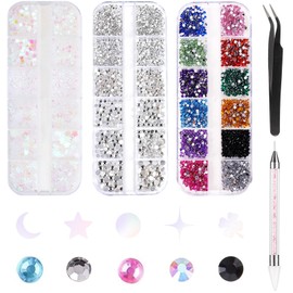 Glitzersteine Nägel, 4200 Stück Strasssteine Nägel, Nagel Steine, Rhinestones, mit Pinzette für Faschingsdeko Nagelkunst DIY Basteln Geschenk Dekoration(Mehrfarbig)