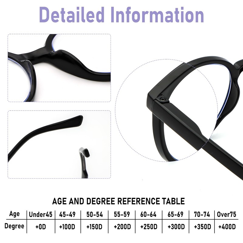 KoKoBin 3 Pack Retro Round Reading Glasses for Women，Blue Light