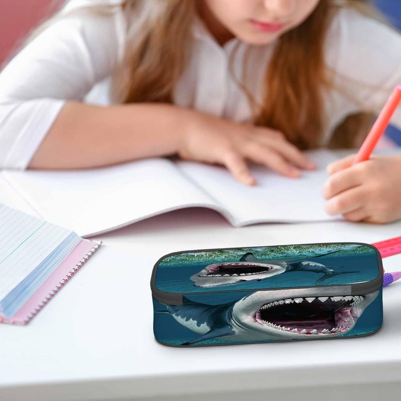 Xuwenz Great White Shark Pencil Case Organizer Coral Ocean Sea