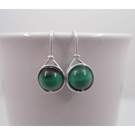 Earrings Noble - Gemstone Malachite - Silver-Plated