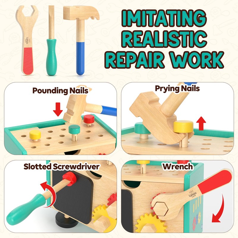 Lehoo Castle Toddler Tool Set, Wooden Mini Kids Tool Bench