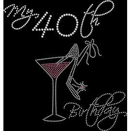 Rhinestone Bling Sparkle Iron On Transfer DIY 40th Birthday Heels Martini