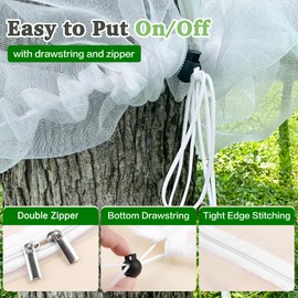 Fruit Tree Netting Cover with Zipper and Drawstring Large Bird Netting for Fruit Trees Cover Bird Barrier Mesh for Garden Protection Keep Squirrels Cicadas Deer Insects Out, White (6' x 6.2', 1 Pack)