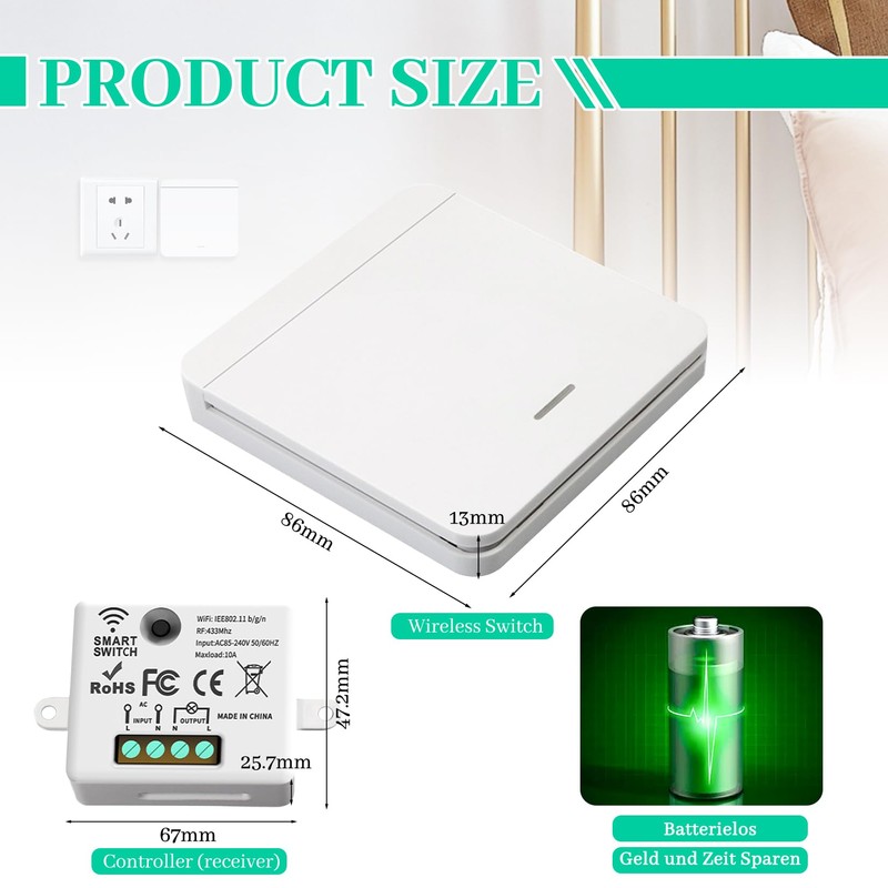 Herbst Wireless Light Switch Set, Wireless Switch Light 230 V,