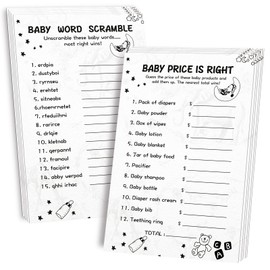 OLOUTAB Baby Shower Games for Boy or Girl-2 Games(50 of Each),Double-Sided,Thick Cardboard,with Answer Keys