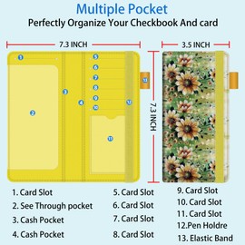 BVYA Checkbook Cover for Men & Women with RFID Blocking, Premium Printed Leather Checkbook Holder Slim Wallets with Pen Holder & Built-in Clear Plastic Divider for Duplicate Checks