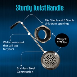 STEADYKLEEN - 3-inch Sink Drain Waste Drain Valve with Twist Handle, Fits Commercial 3 Compartment Sink Style Drains, Controls Sink Drain Stopper - Handy Brass Reducer Included