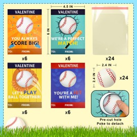 Baseball Valentines Day Cards Gifts for Kids School -24 Pack,Mini Foam Baseball Toys with Exchange Cards for Toddlers,Valentines Sport Goodie Bag Stuffer Classroom Favors Treats Prizes for Boys Girls