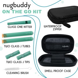 nugbuddy J-Kit - On The go Travel Case Accessory, Carbon Lining - Water Resistant Case - Glass Accessories with included Tubes, Tips, and More (Green)
