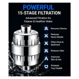 Shower Water Filter for Daily Bathing – 15/20-Stage Filtration for Hard Water, Chlorine, Fluoride & Heavy Metals