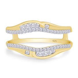 SAVEARTH DIAMONDS 1/3 ct t.w Round Cut Lab Created Moissanite Diamond Wedding Band Enhancer Guard Ring For Women In 14K Yellow Gold Over Sterling Silver(VVS1 Clarity 0.33 Cttw)-7.5