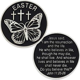 Sterling Gifts Easter Butterfly Resurrection Deluxe Coin John 11:25-26 - Black and Silver