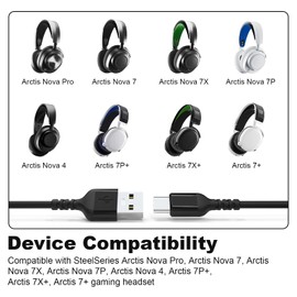 USB C Charging Cable Power Cord Compatible with SteelSeries Arctis Nova Pro Gaming Headset Charger