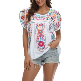 YZXDORWJ Women Mexican Embroidered Shirt (M, 633WG)