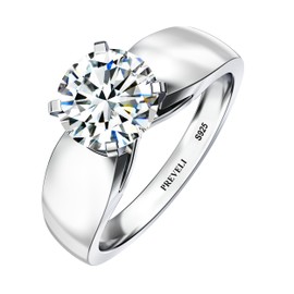 PREVELI 925 Sterling Silver Wide Band Solitaire Moissanite Engagement Ring Simulated Diamond Rings For Women Size 6.5