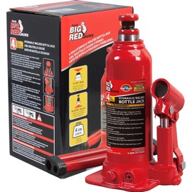 BIG RED TAM90413 Torin Hydraulic Bottle Car Jack with Carrying Case, 4 Ton (8,000 lb) Capacity, Red
