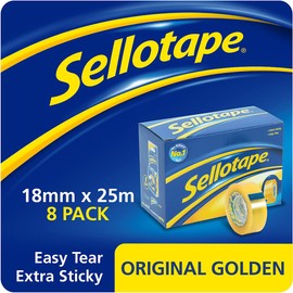 Sellotape Original Golden Tape Roll Non-static Easy-tear Retail Pack 18mmx25m Ref 1443169 {Pack 8]