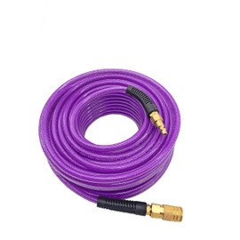 SYXQT Polyurethane(PU) 1/4-Inch x 100FT Reinforced, Air Hose with 1/4” Swivel Industrial Quick Coupler and Plug, Bend Restrictor,Purple