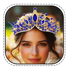 Evlry Wedding Tiaras and Crowns, Blue Rhinestone Queen Crown, Crystal Bridal Princess Tiaras for Women, Rhinestone, No Gemstone