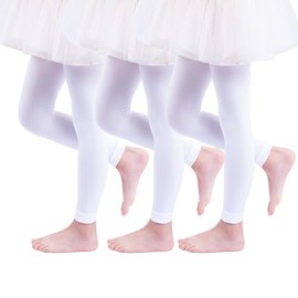 Paralinda 3 Pairs Girl's Microfiber Footless Tights, Girls Dance Tights Footless (White, 2-4)