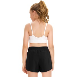 DOCUMO Girl's Athletic Shorts with Liner Zipper Pockets Quick Dry Running Shorts Sports Lightweight Active Shorts for Teen Girls (Black, Small)