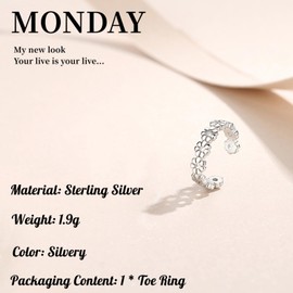 Ticome Sterling Silver Toe Rings for Women White Gold Plated Daisy Flower Stylish Toe Rings, Adjustable Summer Beach Foot Charm Jewelry