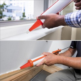 QWORK 32 Pcs Caulk Finisher Kit Stainless Steel Caulking Nozzle Tips with 18 Sizes V-Shaped Sealant Finishing Tool for Kitchen Bathroom Tile & Window Fits Sausage Guns