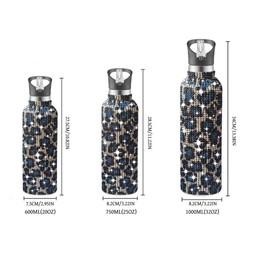 Ruinapleco Bling Water Bottle Rhinestone, Diamond Water Bottle with Lid, Rhinestone Water Bottles for Women,Bling Tumblers 750ml（25oz）,Leopard Blue