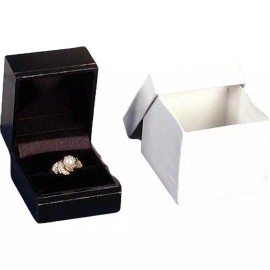 FindingKing 12 Ring Boxes Black Faux Leather Jewelry Case Display