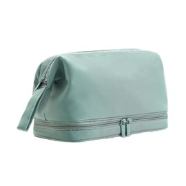 Makeup Bag for Women Cosmetic Bag Travel Makeup Organizer Bag Travel Toiletry Bag for Girls Double Layer Makeup Brush Bag Daily Toiletry Bag (Blue)