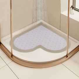 LY4U Corner Shower Mats Non-Slip Anti-Mould 60 x 60 cm Heart Shape Shower Mats for Indoor Shower, PVC Bath Mats for Bathroom Wet Shower Areas, Quick Drying, Khaki + White