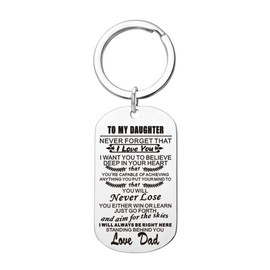 Daughter Gifts Keychain from Dad to My Daughter Gifs Never Forget I Love You Dog Tag keychain for Women on Birthday